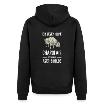 Charolais Rind I Frankreich Rinderzucht für - Unisex Premium Bio Zip Hoodie - Schwarz - Hinten - Nico (187cm)