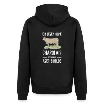 Charolais Rind I Frankreich Rinderzucht für - Unisex Premium Bio Zip Hoodie - Schwarz - Hinten - Nico (187cm)