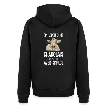 Charolais Rind I Frankreich Rinderzucht für - Unisex Premium Bio Zip Hoodie - Schwarz - Hinten - Nico (187cm)