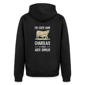 Charolais Rind I Frankreich Rinderzucht für - Unisex Premium Bio Zip Hoodie - Schwarz - Hinten - Nico (187cm)