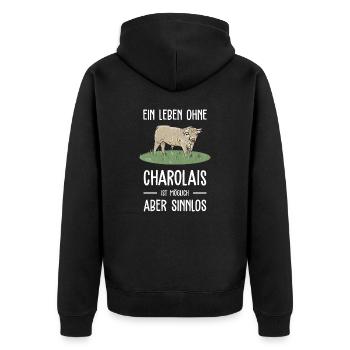 Charolais Rind I Frankreich Rinderzucht für - Unisex Premium Bio Zip Hoodie - Schwarz - Hinten - Nico (187cm)