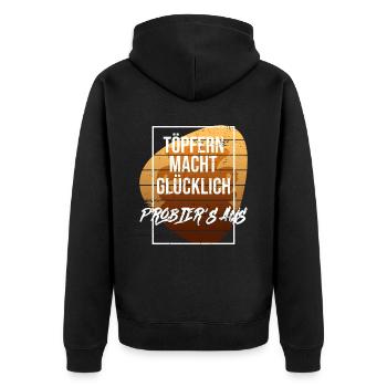 Töpfern Macht Glücklich, Probier's Aus - Töpfer - Unisex Premium Bio Zip Hoodie - Schwarz - Hinten - Nico (187cm)
