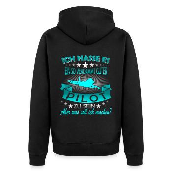 Pilot Piloten Flugzeug - Unisex Premium Bio Zip Hoodie - Schwarz - Hinten - Nico (187cm)