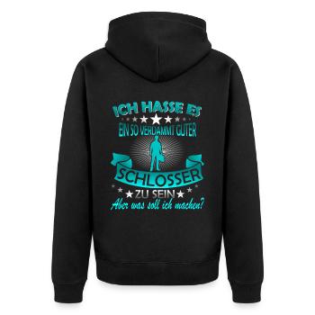 Lustiges Schlosser Schweisser Sprüche Geschenk - Unisex Premium Bio Zip Hoodie - Schwarz - Hinten - Nico (187cm)