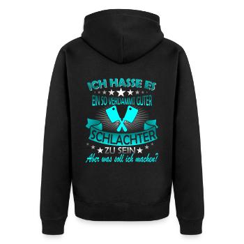Fleischer Metzger Fleischerei Metzgerei Geschenk - Unisex Premium Bio Zip Hoodie - Schwarz - Hinten - Nico (187cm)