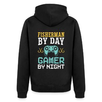 Pêcheur le jour - Gamer de nuit - Pêche - Veste à capuche bio Premium Unisexe - noir - Dos - Nico (187cm)