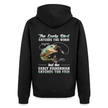 Catch The Fish - Fishing - Unisex Premium Bio Zip Hoodie - Schwarz - Hinten - Nico (187cm)