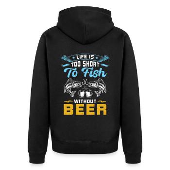 Fish With Beer - Fishing - Unisex Premium Organic Zip Hoodie - black - Back - Nico (187cm)