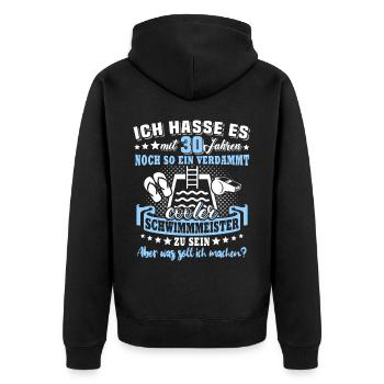 Schwimmmeister Geburtstag 30 Jahre alt - Unisex Premium Bio Zip Hoodie - Schwarz - Hinten - Nico (187cm)