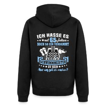 Schwimmmeister Geburtstag 65 Jahre alt - Unisex Premium Bio Zip Hoodie - Schwarz - Hinten - Nico (187cm)