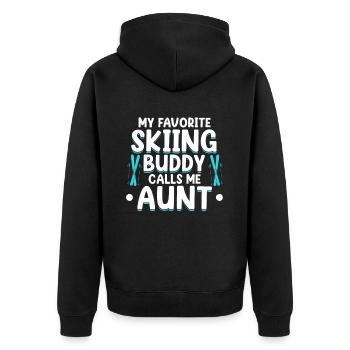 Skifahren Buddy Calls Me Tante Ski Schnee - Unisex Premium Bio Zip Hoodie - Schwarz - Hinten - Nico (187cm)