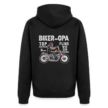 Motorrad Opa Motorradfahrer Biker Opa Top Zustand - Unisex Premium Bio Zip Hoodie - Schwarz - Hinten - Nico (187cm)