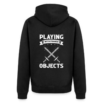 Larping Quote for Roleplaying and Larper - Unisex Premium Organic Zip Hoodie - black - Back - Nico (187cm)
