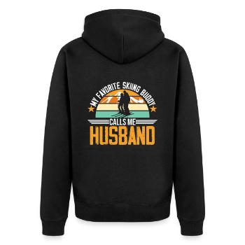 Skifahren Buddy Calls Me Husband Ski Schnee - Unisex Premium Bio Zip Hoodie - Schwarz - Hinten - Nico (187cm)