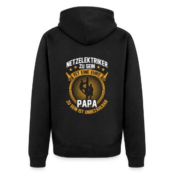 Netzelektriker zu sein ist eine Ehre - Unisex Premium Bio Zip Hoodie - Schwarz - Hinten - Nico (187cm)