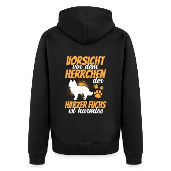 Vorsicht vor Harzer Fuchs altdeutscher Hütefuchs - Unisex Premium Bio Zip Hoodie - Schwarz - Hinten - Nico (187cm)