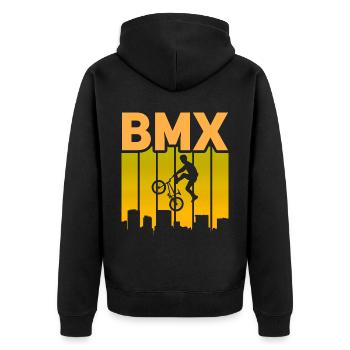 Tenue de vélo vintage, vélo urbain freestyle BMX - Veste à capuche bio Premium Unisexe - noir - Dos - Nico (187cm)