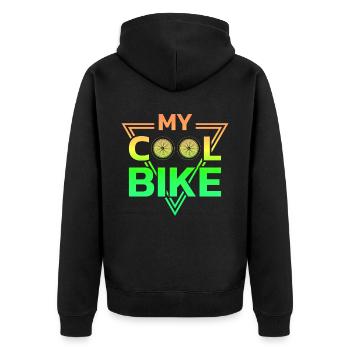 vintage Bike Outfit, Fahrrad Urban Freestyle BMX - Unisex Premium Bio Zip Hoodie - Schwarz - Hinten - Nico (187cm)