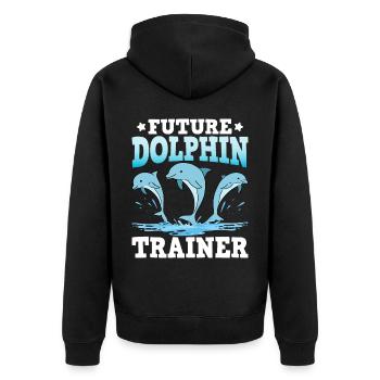 Future Dolphin Trainer - Unisex Premium Bio Zip Hoodie - Schwarz - Hinten - Nico (187cm)