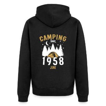 Anniversaire: Camping depuis juin 1958 Zelten - Veste à capuche bio Premium Unisexe - noir - Dos - Nico (187cm)