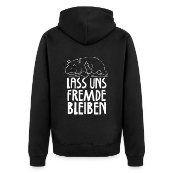 Lass Uns Fremde Bleiben - Unisex Premium Bio Zip Hoodie - Schwarz - Hinten - Nico (187cm)