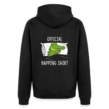 Official Napping Shirt Crocodile - Unisex Premium Bio Zip Hoodie - Schwarz - Hinten - Nico (187cm)