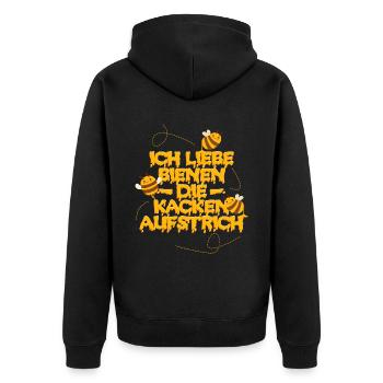 Ich liebe Bienen die kacken Aufstrich - Unisex Premium Bio Zip Hoodie - Schwarz - Hinten - Nico (187cm)