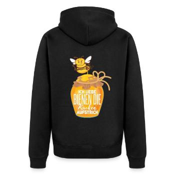 Ich liebe Bienen die kacken Aufstrich - Unisex Premium Bio Zip Hoodie - Schwarz - Hinten - Nico (187cm)