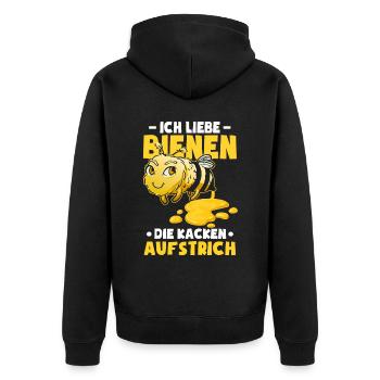 Ich liebe Bienen die kacken Aufstrich - Unisex Premium Bio Zip Hoodie - Schwarz - Hinten - Nico (187cm)