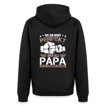 Papa Sprüche Vatertag 2023 - Unisex Premium Bio Zip Hoodie - Schwarz - Hinten - Nico (187cm)