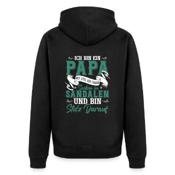 Ich bin ein Papa mit Stil - Unisex Premium Bio Zip Hoodie - Schwarz - Hinten - Nico (187cm)