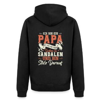 Vatertag 2023 Papa Sprüche Lustig Dad - Unisex Premium Bio Zip Hoodie - Schwarz - Hinten - Nico (187cm)