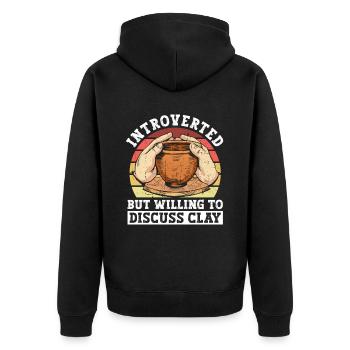 Introvert but keen to discuss - - Unisex Premium Organic Zip Hoodie - black - Back - Nico (187cm)