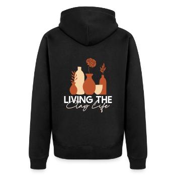 Living The Clay Life - Töpferin und Keramikerin - Unisex Premium Bio Zip Hoodie - Schwarz - Hinten - Nico (187cm)