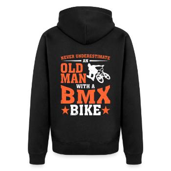 Alter Mann Mit Fahrrad Fahrradfahrer - Unisex Premium Bio Zip Hoodie - Schwarz - Hinten - Nico (187cm)