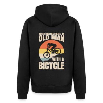 Vieil homme avec un amateur de vélo - Veste à capuche bio Premium Unisexe - noir - Dos - Nico (187cm)