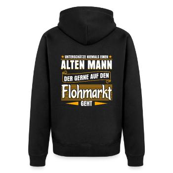 Flohmarkt Händler Trödelmarkt - Unisex Premium Bio Zip Hoodie - Schwarz - Hinten - Nico (187cm)