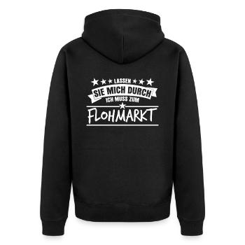 Flohmarkt Spruch Trödelmarkt - Unisex Premium Bio Zip Hoodie - Schwarz - Hinten - Nico (187cm)