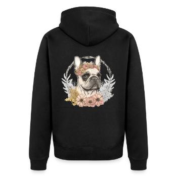 Mignon bouledogue français Frenchie fleur couronne chien de compagnie - Veste à capuche bio Premium Unisexe - noir - Dos - Nico (187cm)