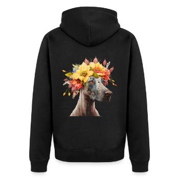 Mignon Grand Danois Fleur Couronne Chien de Compagnie Race Florale - Veste à capuche bio Premium Unisexe - noir - Dos - Nico (187cm)