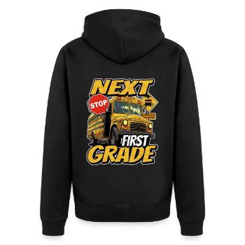 Nächster Halt Erste 1. Klasse Zurück Zur Schule - Unisex Premium Bio Zip Hoodie - Schwarz - Hinten - Nico (187cm)