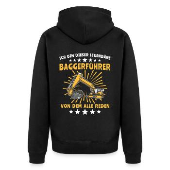 Baggerführer Baggerfahrer - Unisex Premium Bio Zip Hoodie - Schwarz - Hinten - Nico (187cm)