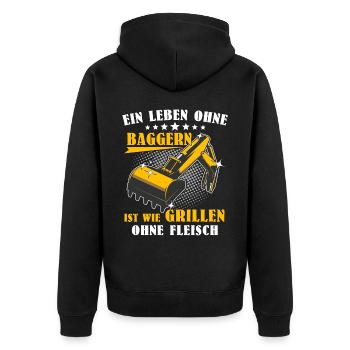 Baggerführer Baggerfahrer - Unisex Premium Bio Zip Hoodie - Schwarz - Hinten - Nico (187cm)