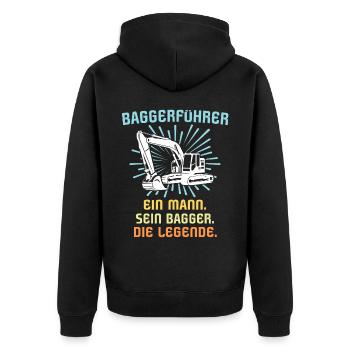Baggerführer Baggerfahrer - Unisex Premium Bio Zip Hoodie - Schwarz - Hinten - Nico (187cm)