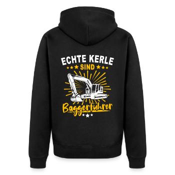 Baggerführer Baggerfahrer - Unisex Premium Bio Zip Hoodie - Schwarz - Hinten - Nico (187cm)