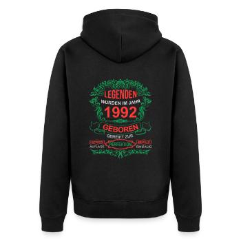 Legenden wurden im Jahr 1992 geboren - Unisex Premium Bio Zip Hoodie - Schwarz - Hinten - Nico (187cm)