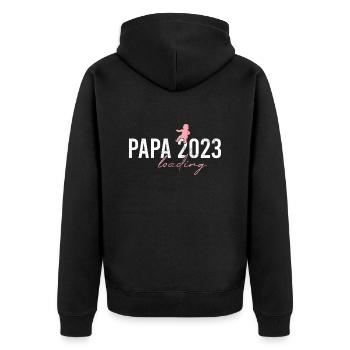 Papa 2023 loading - Unisex Premium Bio Zip Hoodie - Schwarz - Hinten - Nico (187cm)