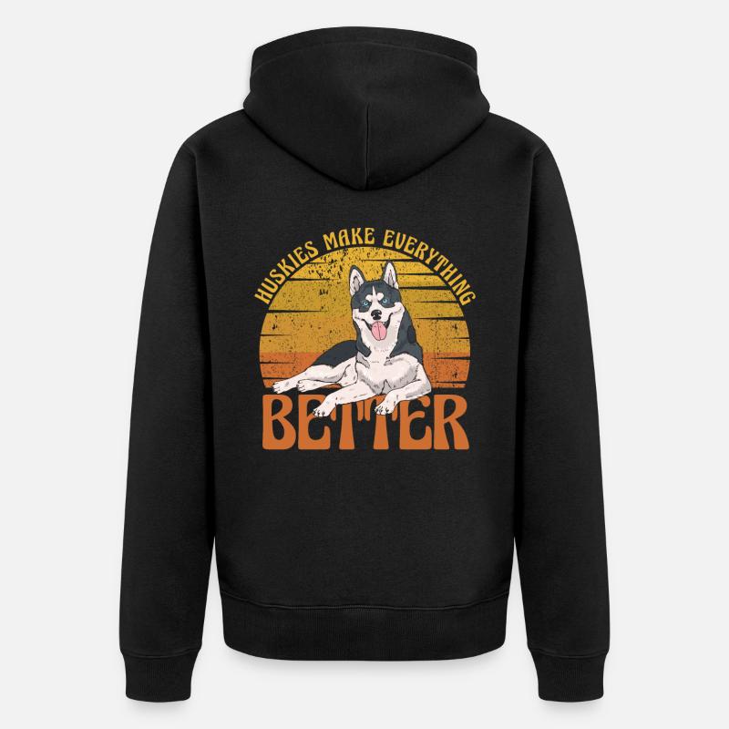 Huskies make everything better - Unisex Premium Bio Zip Hoodie - Schwarz