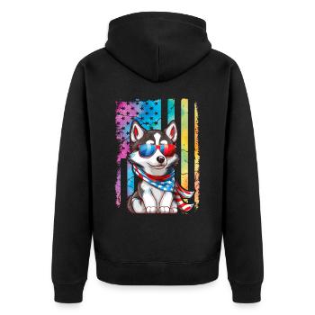 Husky USA - Unisex Premium Bio Zip Hoodie - Schwarz - Hinten - Nico (187cm)