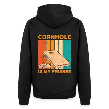 Lustiges Cornhole Corn Hole Retro - Unisex Premium Bio Zip Hoodie - Schwarz - Hinten - Nico (187cm)